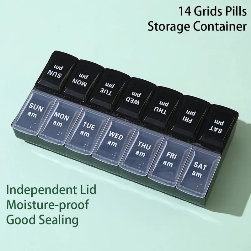 14 Grids Pills Container Storage Tablets Vitamins Medicine Fish Oils New Weekly Portable Travel Pill Cases Box 7 Days Organizer 1