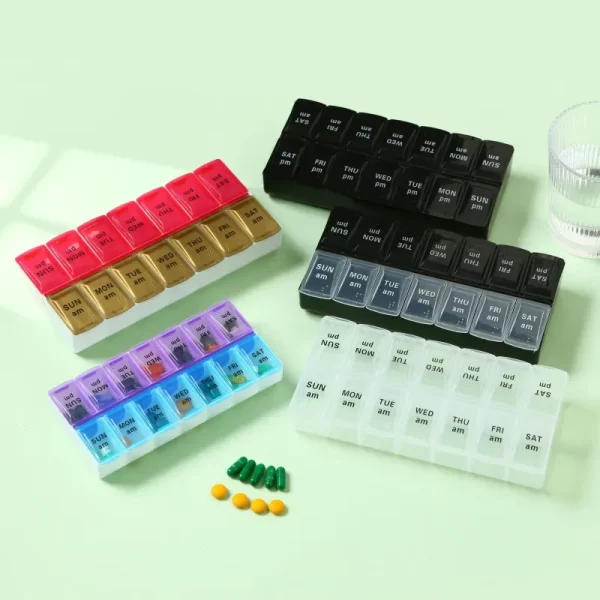 New Weekly Portable Travel Pill Cases Box 7 Days Organizer 14 Grids Pills Container Storage Tablets Vitamins Medicine Fish Oils 3