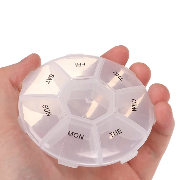 1PC Circular Pill Box 7 Slots Round Daily Weekly Tablet Pill Case Splitter Medicine Box Holder Storage Organizer Case For Travel 6