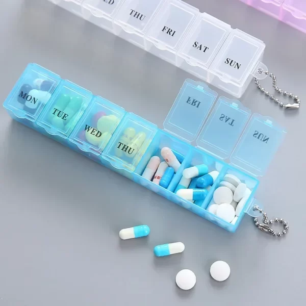 Portable Home Travel Small Case Weekly (7 Days) Pill Box and Planner 7 Compartments Plastic Organizer for Medicine Storage 5