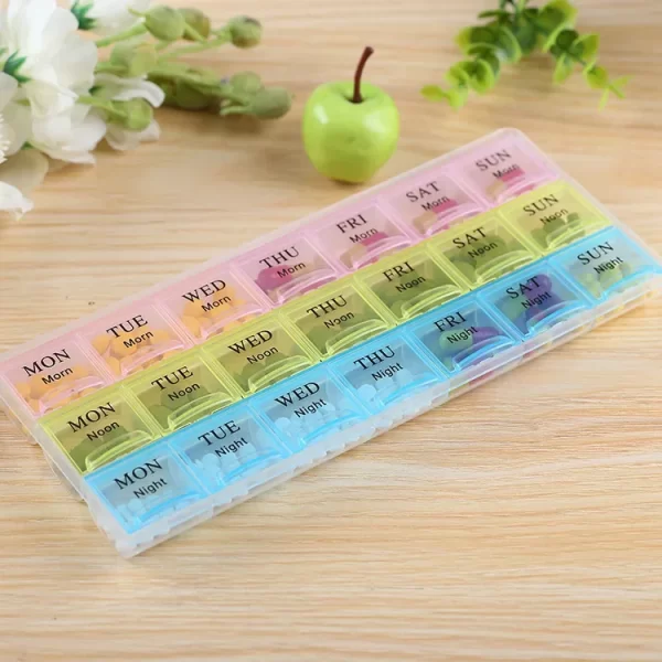 1PCS 4 Row 28 Squares/3Rows 21Grids/2Row 14Grids Weekly 7 Days Tablet Pill Box Holder Medicine Storage Organizer Container Case 6