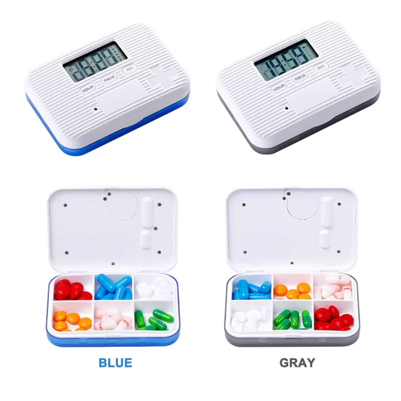 Portable Mini Pill Box Timed Reminders 6 Compartments Pill Organizer Electronic Reminder Pill Box with Timer Five-Group Alarm 1