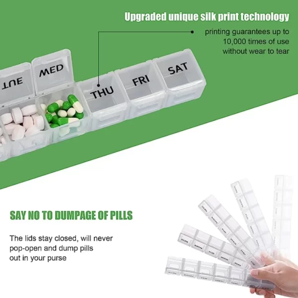 7 Days Pill Medicine Box Weekly Cases Large Grids Organizer Pills Box for Tablets Vitamins Medicine Fish Oils Sub-packed Time 3