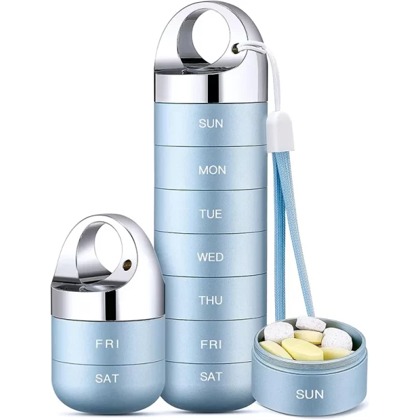 7 Days Aluminum Alloy Pill Case Organizer, Stackable Portable Waterproof Travel Pill Box Container for Fish Oil Medicine Bottle 7