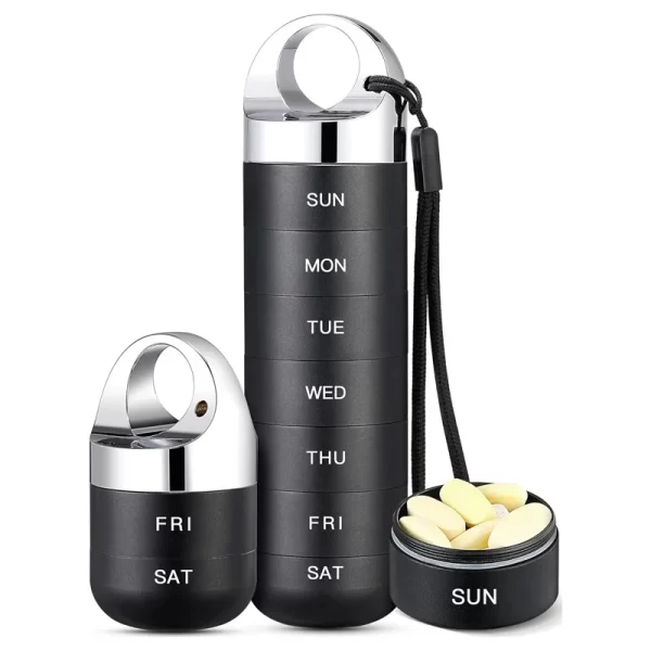 7 Days Aluminum Alloy Pill Case Organizer, Stackable Portable Waterproof Travel Pill Box Container for Fish Oil Medicine Bottle 1