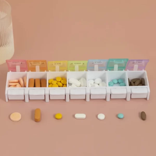 7 Days Weekly Pill Box Colorful Tablet Holder Storage Case For Medicine Button Open Drug Container Mini Box Pill Organizer 3