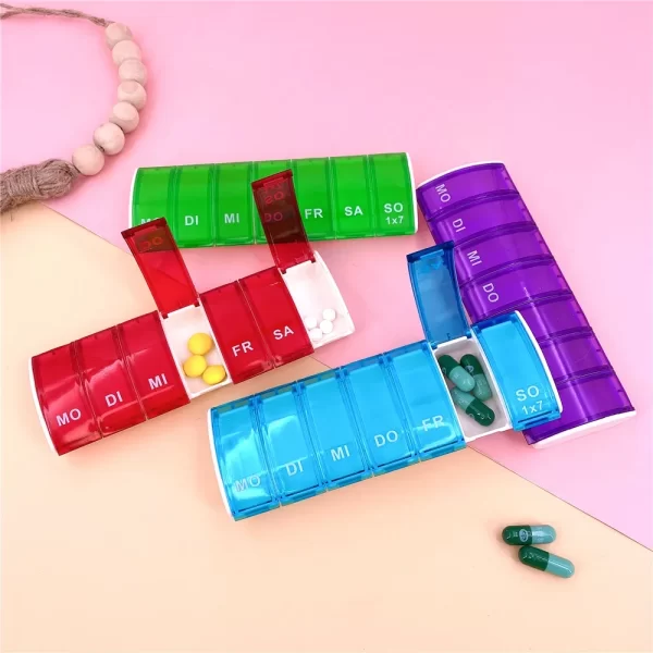 1PC Portable 7 Days Weekly Tablet Pill Medicine Box Holder Storage Organizer Container Case Pill Box Splitters 4