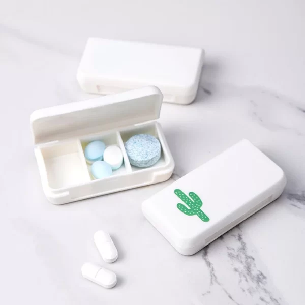 Mini Organizer Case 3 Grids Pill Box Tablet Cactus Leaf Pill Case Dispenser Medicine Boxes Dispensing Medical Kit 2